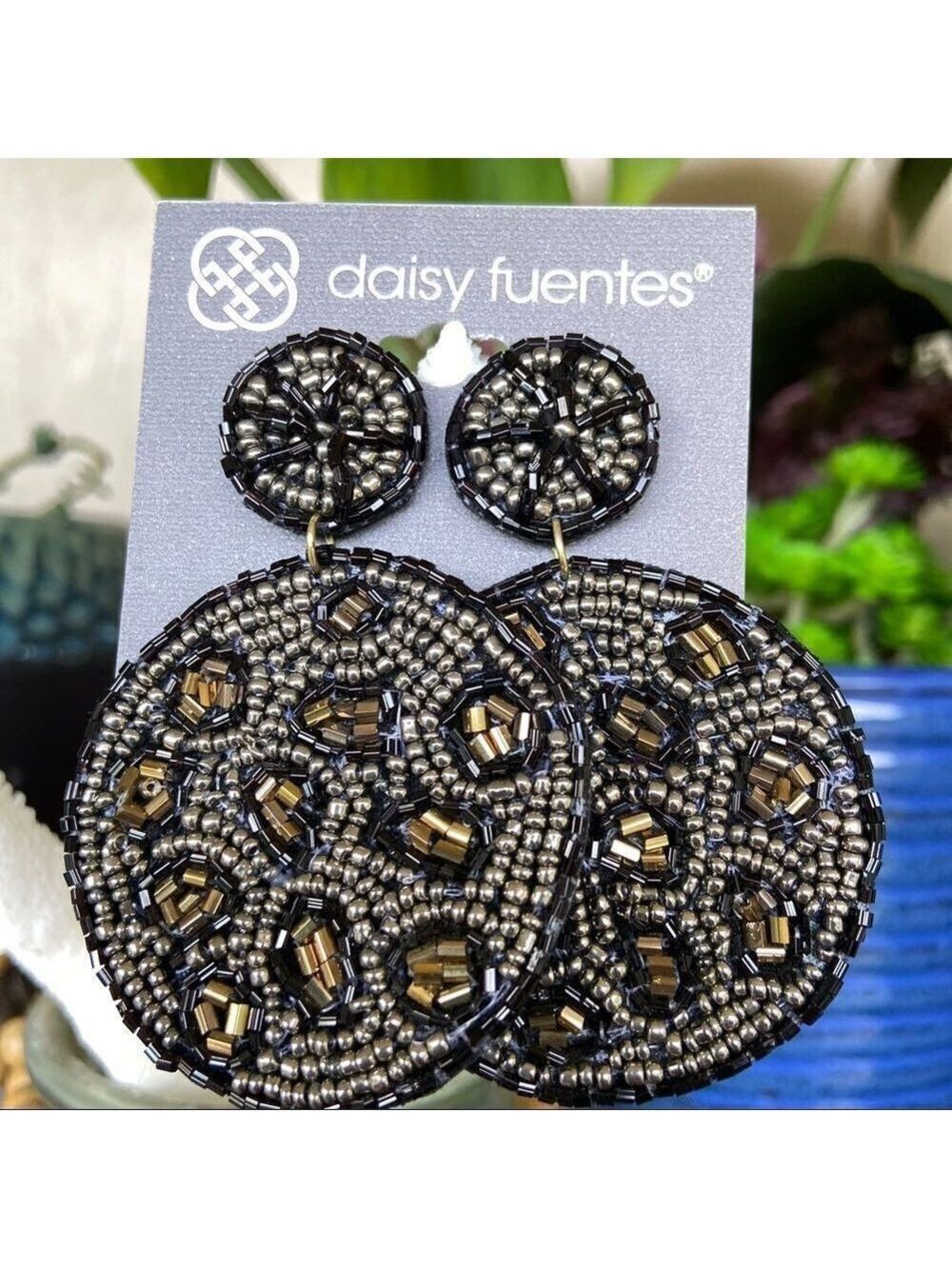 Black/Tan Beaded Circles Dangle Daisy Fuentes Fashion Earrings